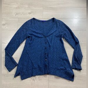 Cut Loose Blue Polka Dot Button-Up Thin Knit Cardigan Top